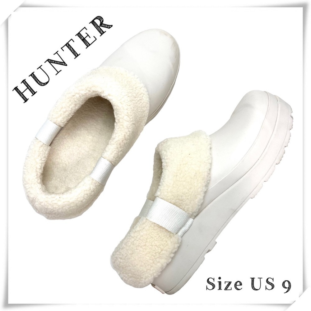 HUNTER White Play Vegan Shearling Insulated Clogs Slides In Cream Size 9